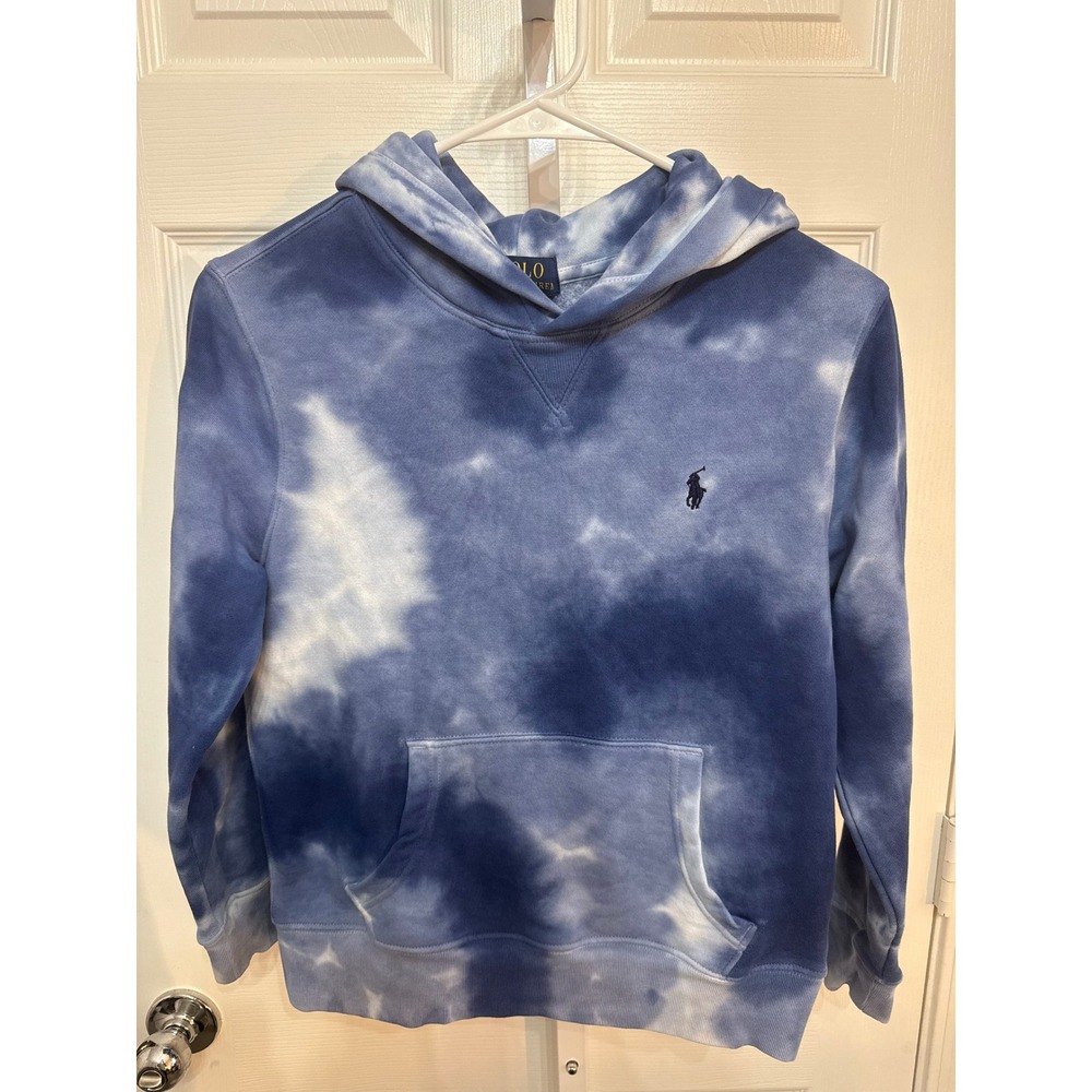 Polo Ralph Lauren Youth Pullover Fleece Sweater M 10-12 Blue‎ Tie Dye Cloud